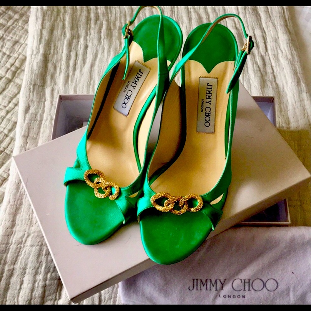 GORGEOUS Jimmy Choo jeweled green sling back!